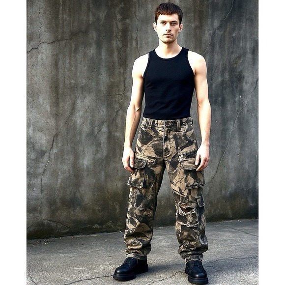 Y2K KGYA Camo Pants Men's Cotton Baggy Hip Hop Streetwear - Picture 1 of 10